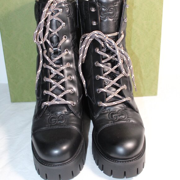 NWB Gucci GG Embossed Matelasse Cordovan Lux Nappa Lace Up Boots Booties 718386 - Picture 3 of 8
